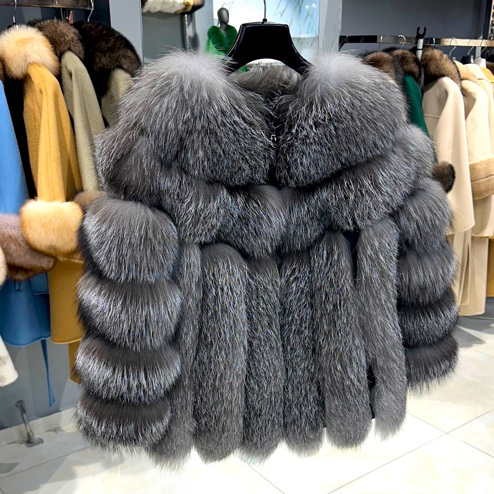 Fox fur leather jacket with zipper. Brand new!!!